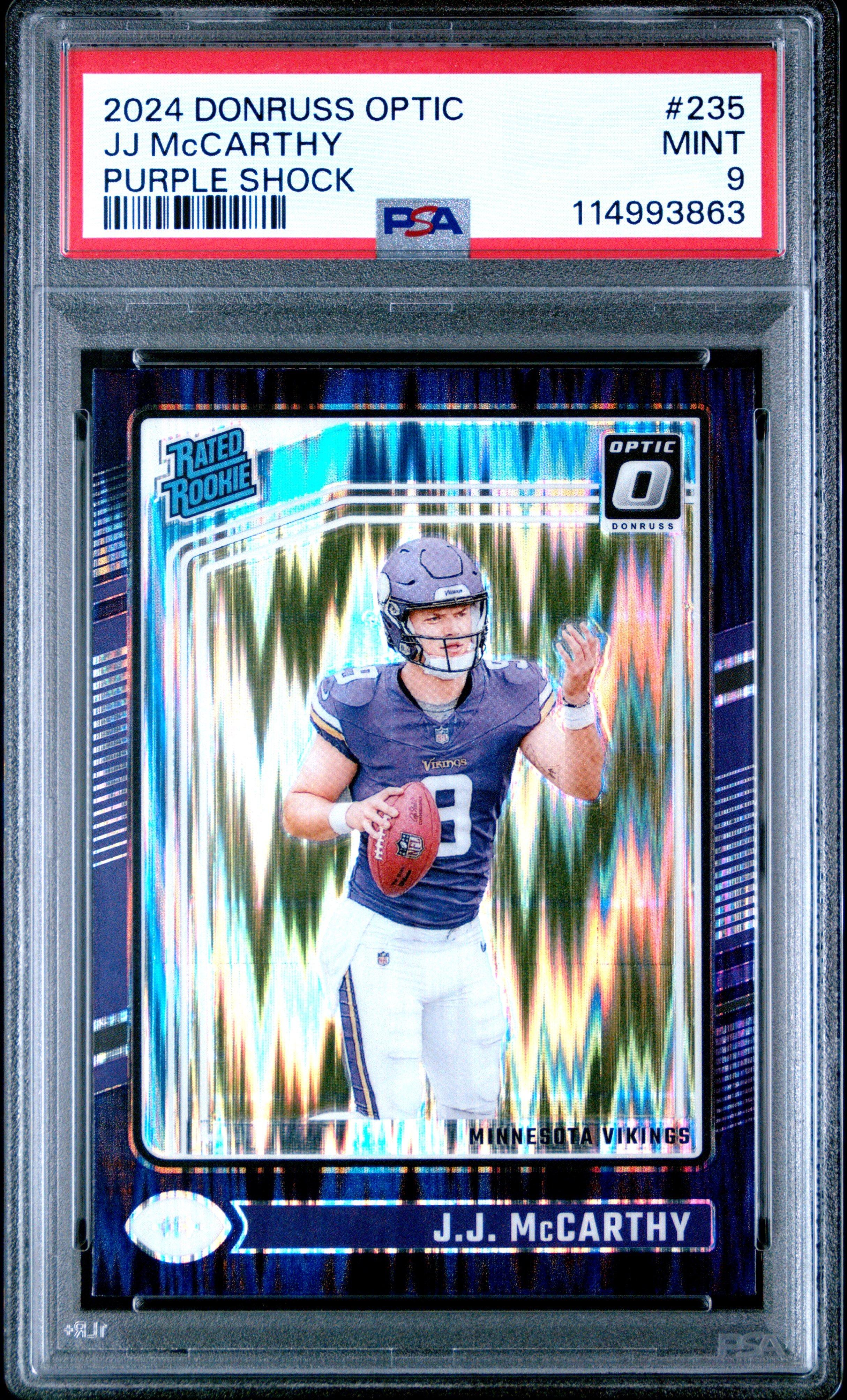 2024 Panini Donruss Optic 235 Jj Mccarthy Purple Shock PSA 9