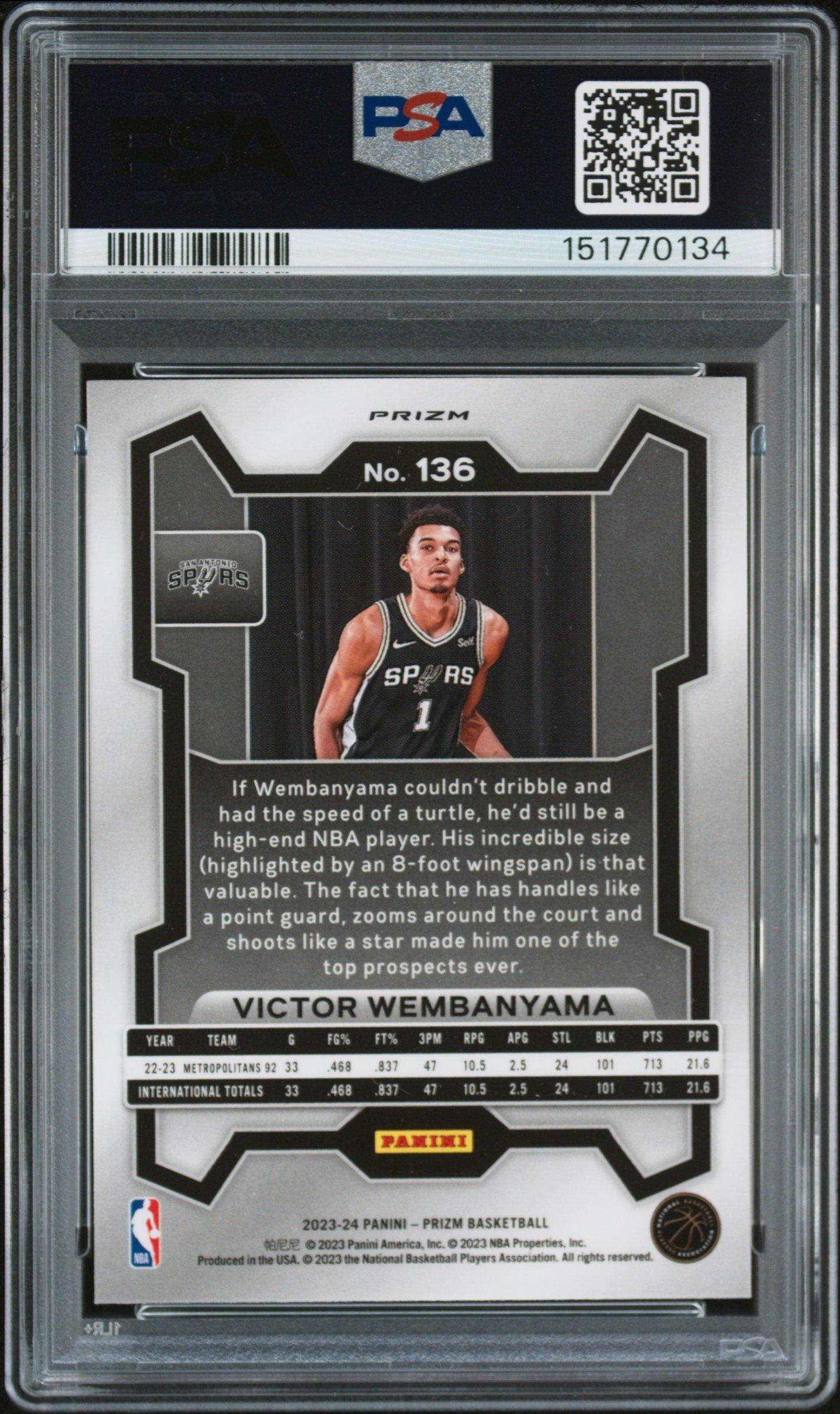 2023 Panini Prizm 136 Victor Wembanyama Pink Ice PSA 10 – PSA graded trading card image 2